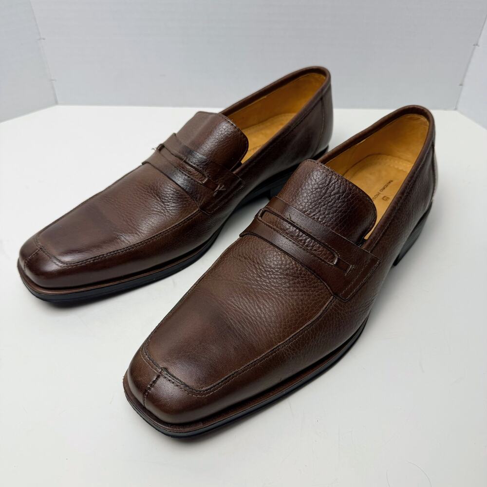 Sandro‎ Moscoloni Brown Pebbled Leather Penny Loafers Mens 11D Square Toe Office
